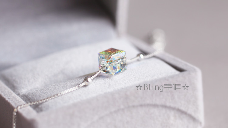 Vòng tay bạc 925 sterling Aurora đường khối nữ Nhật Bản và Hàn Quốc đơn giản pha lê vòng chân khí chất kim cương hoang dã ngọt ngào bạc - Vòng chân vòng chân cho nữ