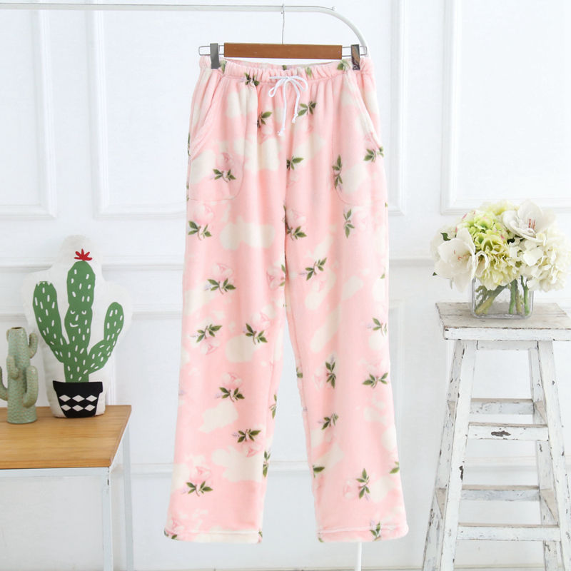 Bộ đồ ngủ flannel mới mùa thu và mùa đông dày ấm áp cho phụ nữ tươi mát và thoải mái quần thun dài nữ