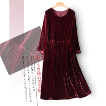 Autumn and winter new wine red golden velvet silk Mulberry Silk big skirt extended dress thin A- line dress base skirt