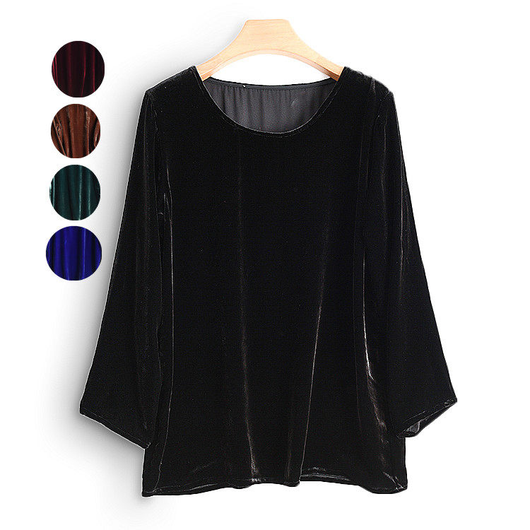 Minimalist Autumn Winter New Products Genuine Velvet Long Sleeve Blouse Blouse Women Pure Color Mulberry Silk Loose and Lean T-shirt Undershirt