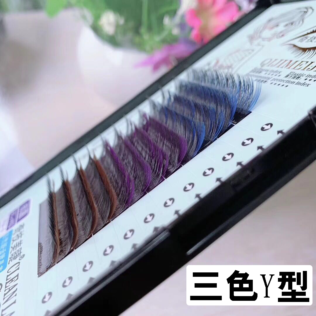 Color y-type one-second flowering grafted eyelashes mink hair love mesh braided eyelashes caramel blue purple