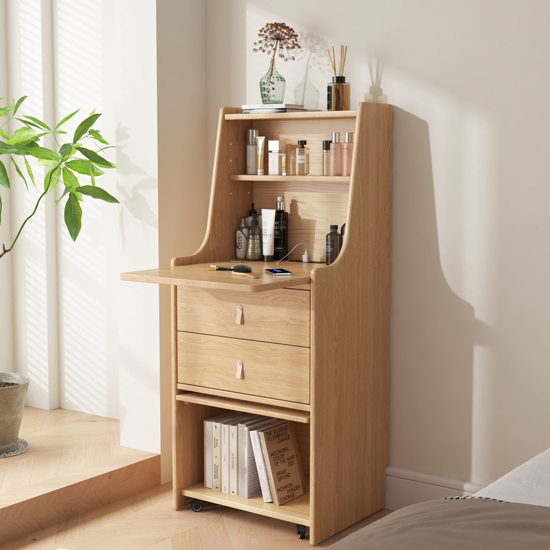 Movable Side Cabinet, Bedroom Bedside Table, Small Dressing Table, Storage Cabinet, Multi-Functional Extremely Narrow Dressing Table and Desk Integrated
