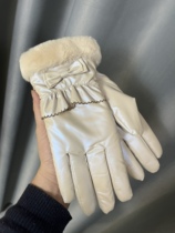 Womens winter warm gloves plus velvet thickened PU leather anti-splash water touch screen fashion cotton anti-wind and cold riding electric car
