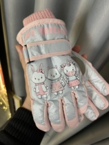 Winter childrens cute ski gloves keep warm thickened plus velvet outdoor play snow anti-slip anti-splash water big boys and girls