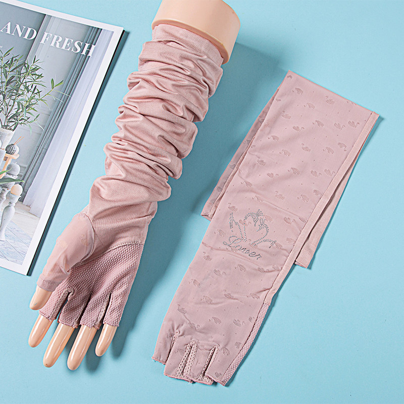 Summer Fingerless Sunscreen Gloves Long Ladies Cycling Ice Lace Outdoor Half Finger Touch Screen Non-slip Arm Sleeves