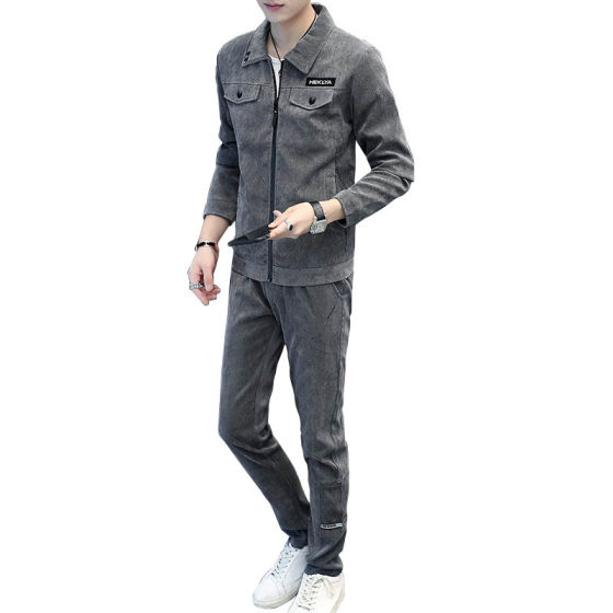 Three-piece suit men's spring and autumn plus fleece outer suit trendy handsome youth tooling jacket with clothes autumn and winter