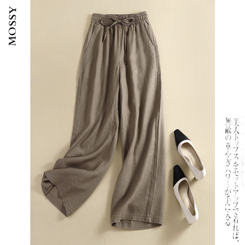 Japanese cotton broad legs female flax white leisure 2022 new summer thin large - yard loose straight tube trousers