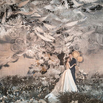 Creative wedding paper carving wedding art origami stage background decoration curved ribbon ceiling hotel banquet design