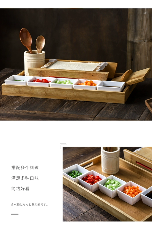 Douyin Red Tofu Box Bộ đồ ăn Bộ khay tre sáng tạo Tính năng ép đậu phụ Hoa khuôn Đặt kệ gia vị - Tự làm khuôn nướng