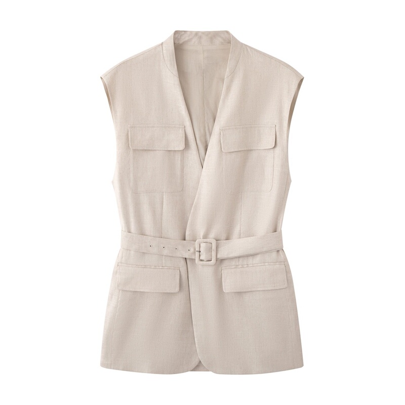 Ainuosi Official Flagship Store 2026 Spring New Style Casual Sleeveless Vest Women's Top with Belt Br152123