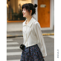 Huaji A743 white short retro harbor style front short back long small Man shirt female 2021 new spring coat