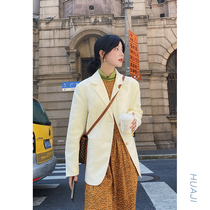 Flower gig A621 apricots color retro suit jacket female Korean version Inren wind student relaxed beige blouses spring autumn 100 hitch
