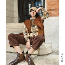 Flower Ji A655 orange polished thick striped plaid shirt female retro Hong Kong flavor New 2021 short shirt