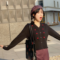 Flower gig A577 pink small flower numb blossoming cardiovert coat sweater 2021 new female spring autumn easy to wear