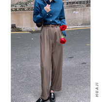 Flower Ji K968 black suit pants womens hanging feeling flanging high waist straight nine casual pants 2021 New