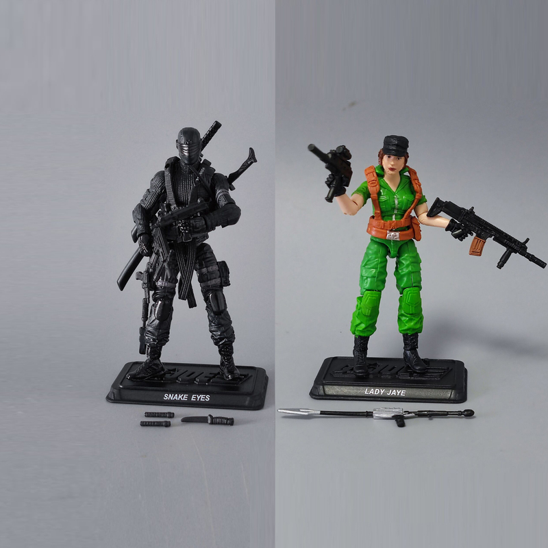 Authentic Gijoe Special Forces Retro Snake Eyes with Missing Shoulder Scabbard and Ms. Jay 3.75inch Action Figure