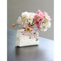 Spot Japanese original imported Jiu Yaki writer hand-painted glazed cherry Japanese flat pot small mouth vase flower