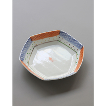 Spot Japanese imported has a hand-painted color pattern six-sided deep plate hexagonal shallow bowl Japanese cuisine irregular basin