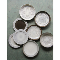 Spot Japanese imported small Ishihara Burning crane kiln hand work powder lead flying Planer carved pottery plate Bowl Bowl Bowl