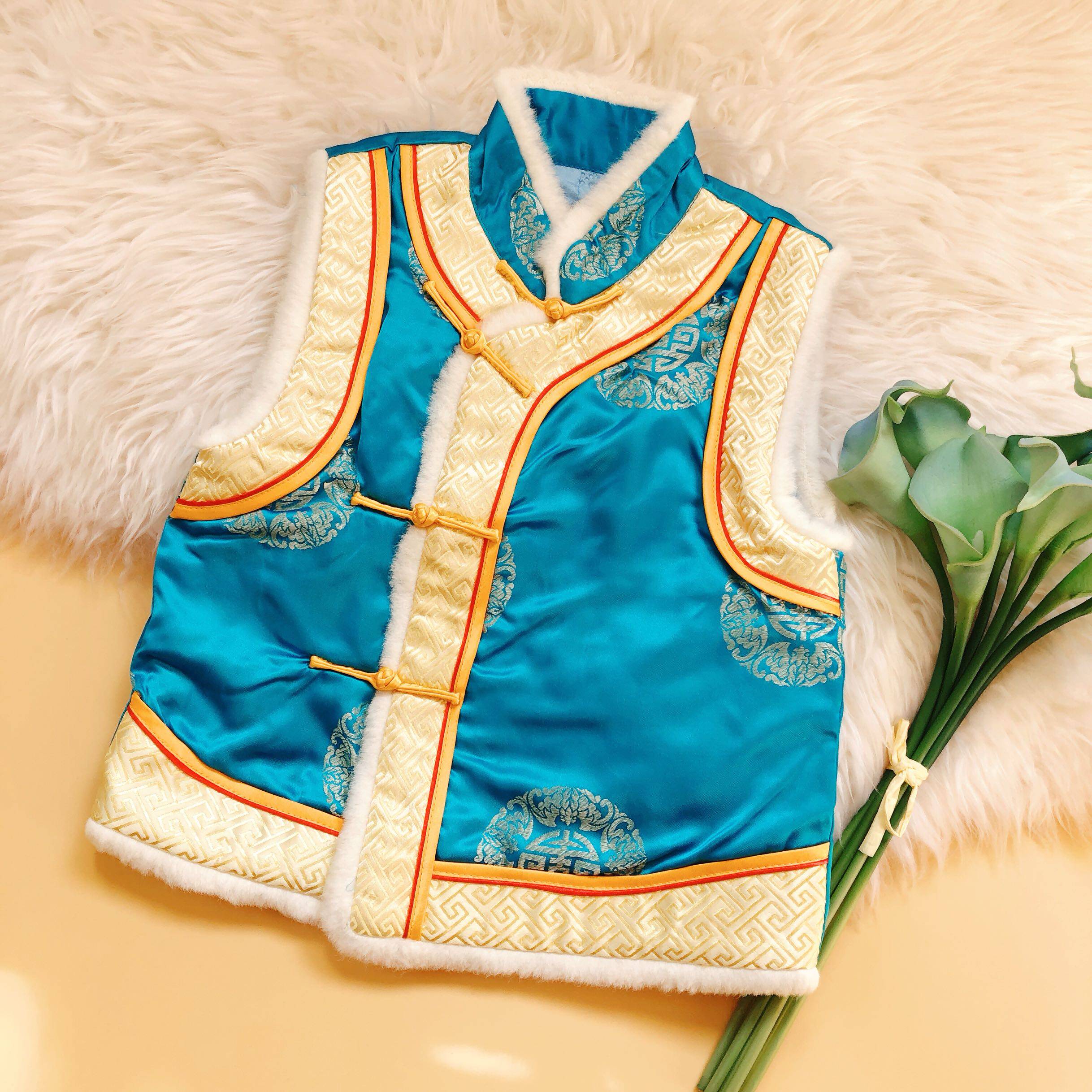 Ethnic style Chinese boy Tang suit cotton vest vest cute plush edge