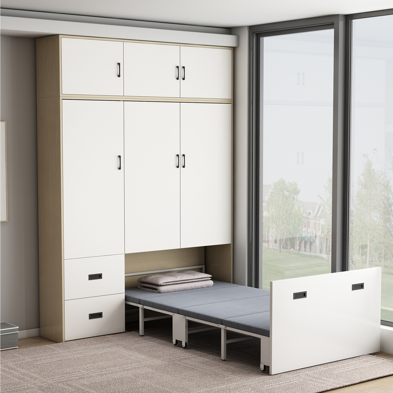 Invisible Bed and Wardrobe Integrated Multifunctional Combination for Small Apartments, Suitable for Home Use on Balconies, in Bedrooms, and Study Rooms, with Hidden Pull-Out Folding Bed