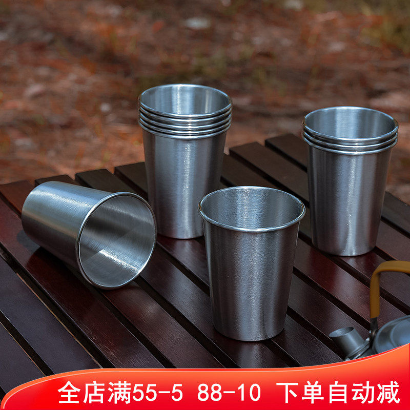 Outdoor water cup 304 stainless steel metal cup camping picnic barbecue beer mug 350ml large household coffee cup