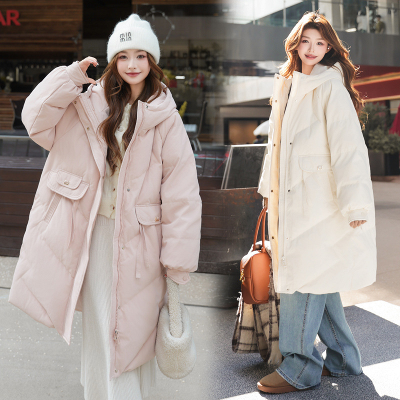 Black Gold Extra-Large down Jacket for Women, New Winter Korean Style, Plus Size for 200-260 Pounds, Mid-Length, Thickened and Warm Coat