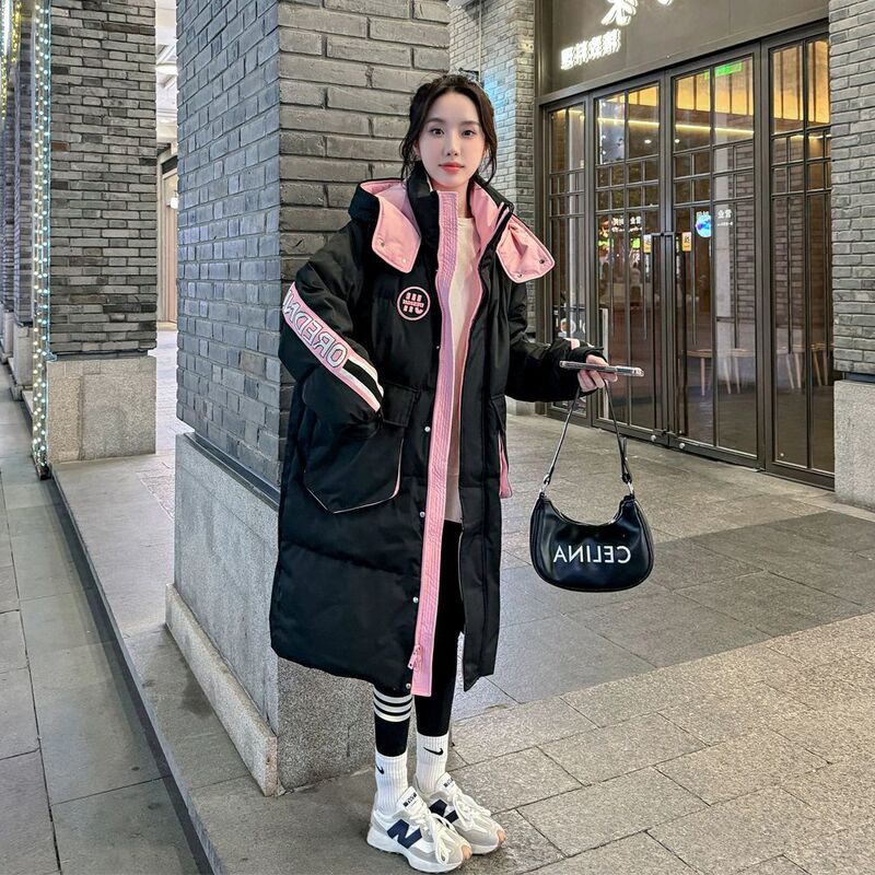 Plus Size Women's Winter down Jacket for Women Weighing 200-260 Pounds, Mid-Length, 300-Contrast Color White Duck down Korean Style Coat