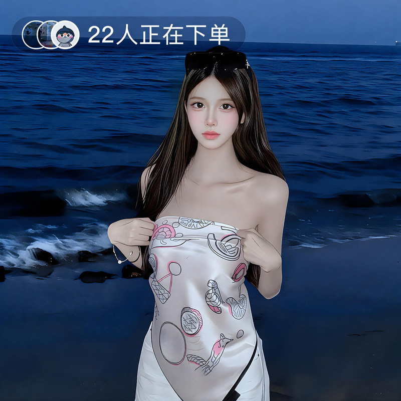 Celebrity-Inspired Outfit: 90% Silk Scarf, Square Scarf, Chest Wrap, Tube Top, Cherry Camellia White Tri-Color