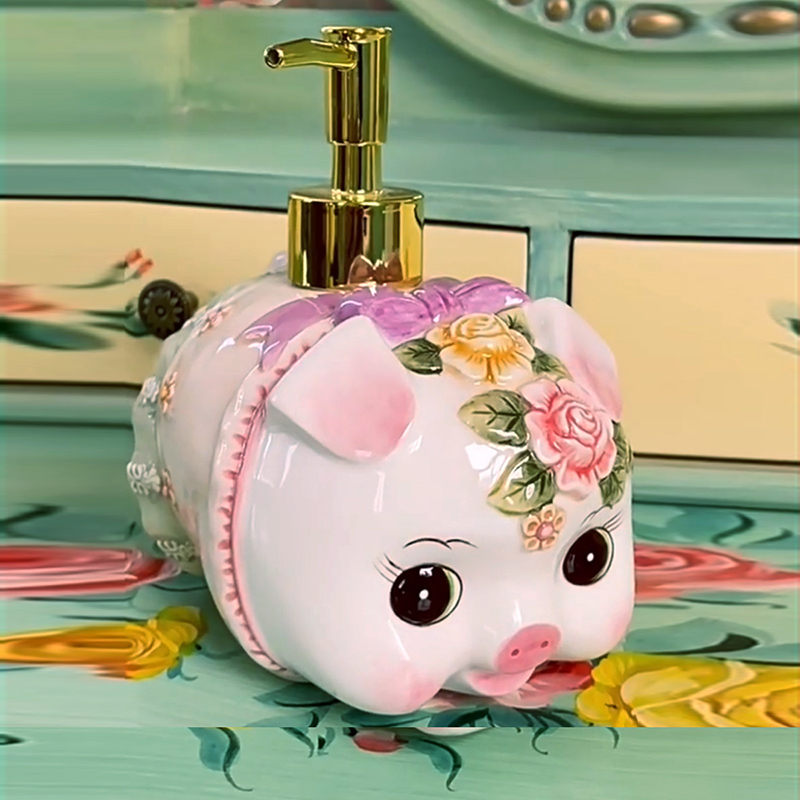 Ceramic Embossed Rose Pig Hand Sanitizer Bottle, Shower Gel Bottle, Shampoo Bottle, Lotion Bottle, Cute Pet Sub-Bottling Bottle Ceramic Embossed Rose Pig Hand Sanitizer Bottle, Shower Gel Bottle, Shampoo Bottle, Lotion Bottle, Cute Pet Sub-Bottling Bottle