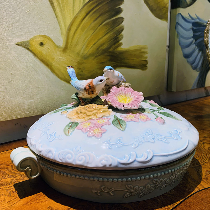 Eurostyle Ceramics Creative Eu Rhyme Green Flowers sugar box with separated fan-shaped small saucer melon Sub-disc big number Snack Fruit Dish