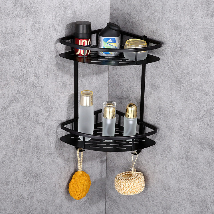 All-copper black ancient tripod double-layer perforated bathroom cosmetics shower gel storage basket hotel exquisite storage rack