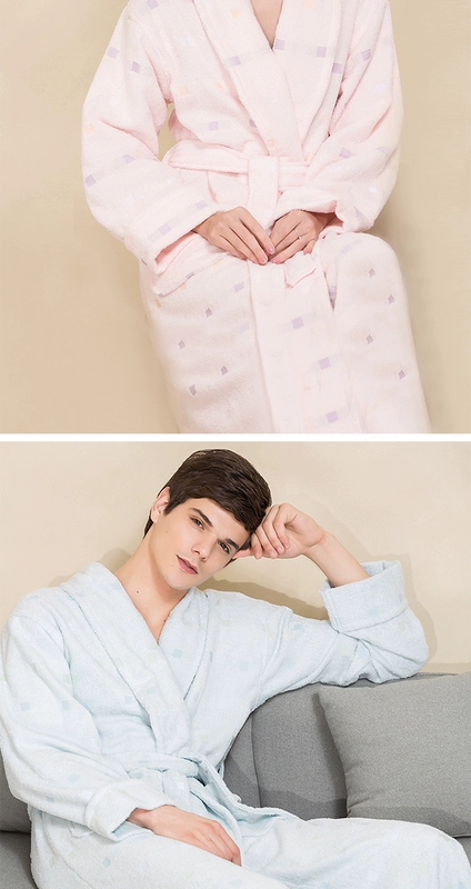 Khăn bông dày áo choàng tắm nam và nữ áo ngủ cotton đôi áo choàng thấm nước lưới kích thước lớn mùa thu đông - Khăn tắm / áo choàng tắm khăn mặt cotton