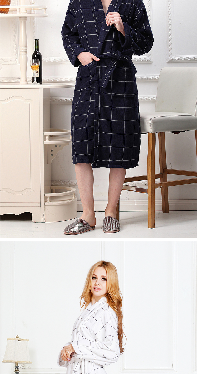 Khăn bông dày áo choàng tắm nam và nữ áo ngủ cotton đôi áo choàng thấm nước lưới kích thước lớn mùa thu đông - Khăn tắm / áo choàng tắm áo choàng tắm biển