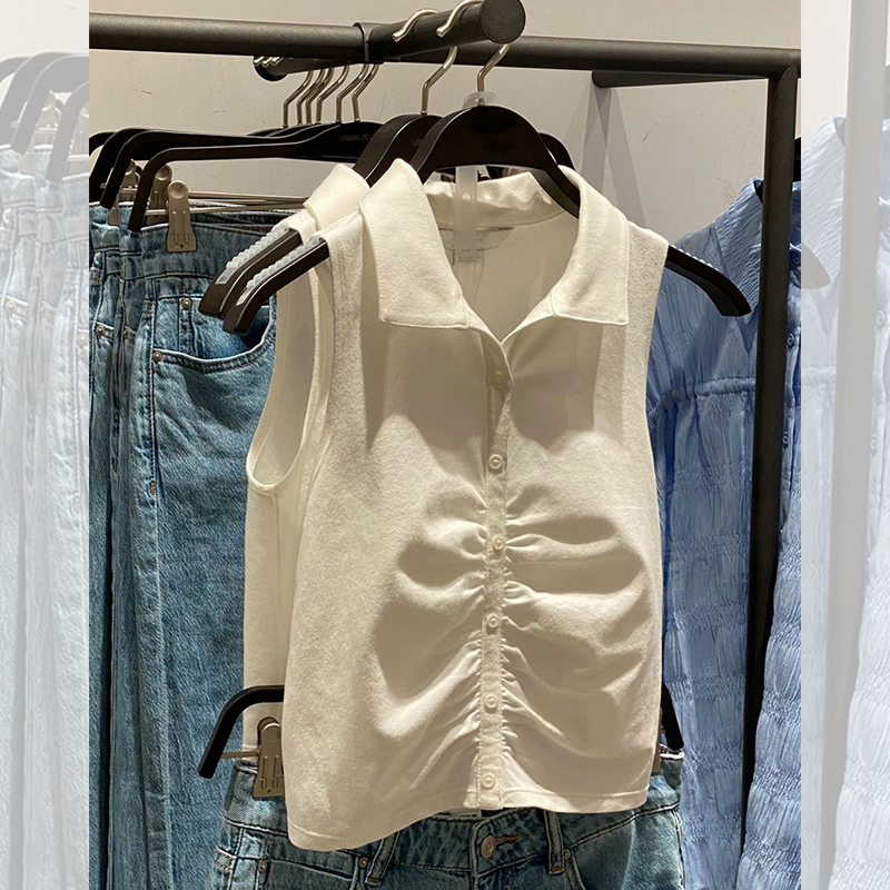 Shenzhen Nanyou High-End Designer Women's Clothing, Elegant and Alluring Style, Pleated Tight-Fitting Short Thin Sleeveless T-Shirt Polo Vest Shenzhen Nanyou High-End Designer Women's Clothing, Elegant and Alluring Style, Pleated Tight-Fitting Short Thin Sleeveless T-Shirt Polo Vest