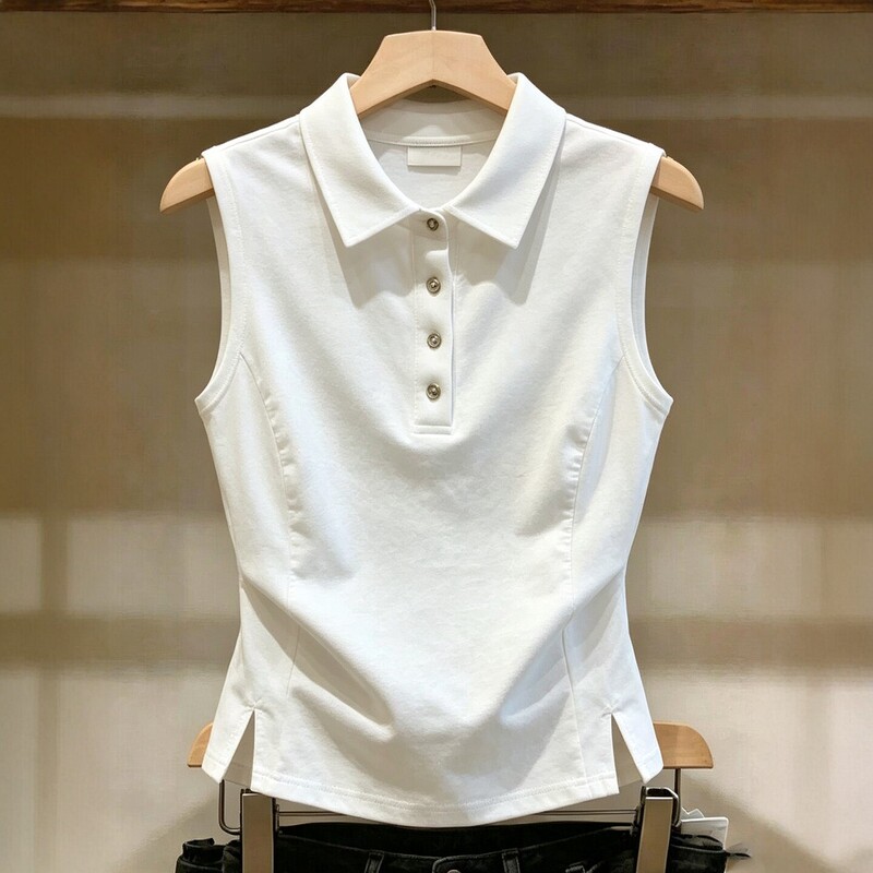 Shenzhen Nanyou Big-Name Women's Clothing Polo Collar Four-Button Sleeveless Side Slit Slim-Fit Simple Commuter Top Trendy Shenzhen Nanyou Big-Name Women's Clothing Polo Collar Four-Button Sleeveless Side Slit Slim-Fit Simple Commuter Top Trendy