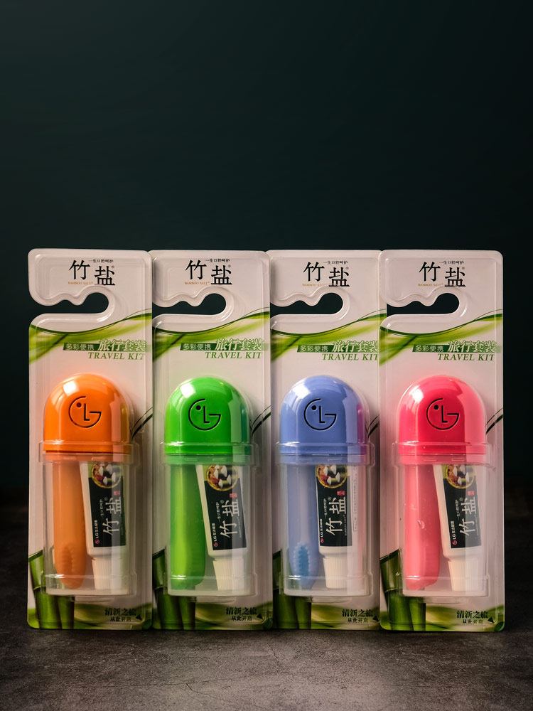LG Bamboo salt travel Kit Wash portable folding toothbrush Toothpaste Mouth cup small storage box Soft hair outdoor adult