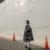EKOO áo khoác len dày nữ dài phần phiên bản Hàn Quốc 2018 mùa thu và mùa đông mới áo khoác len mỏng tartan mỏng áo khoác kaki nữ Trung bình và dài Coat