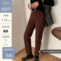 EKOOL custom brushed and velvet jeans womens autumn and winter new Korean version of wild high waist thin straight nine-point pants