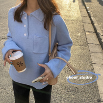 EKOOL custom polo neck sweater womens winter base shirt Long sleeve pullover loose lapel sweater outer wear