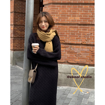 EKOOL custom twist thickened sweater skirt womens winter wild loose base medium-long knitted dress