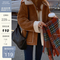 EKOOL fur one-piece suede stitching lamb hair short coat womens winter new velvet thickened motorcycle suit