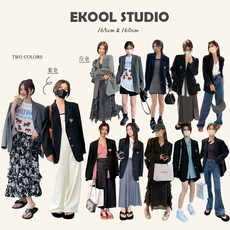 Блэйзер ekool 高级感黑色西装外套女2024春季新款小个子宽松休闲小西服