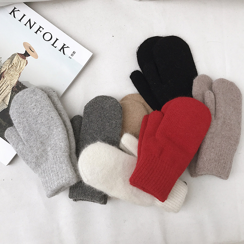 EKOOL特价秋冬女士手套秋冬加厚保暖羊毛学生粗毛线针织连指手套