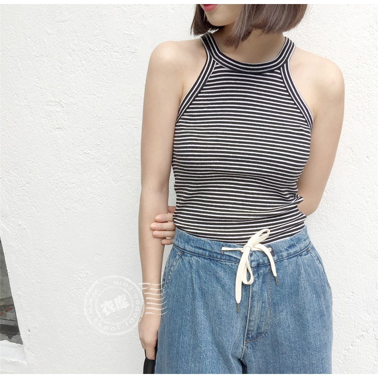 EKOOL Slim mỏng bên trong co giãn Chủ đề vest mùa hè hoang dã treo cổ sling đáy áo sơ mi nữ