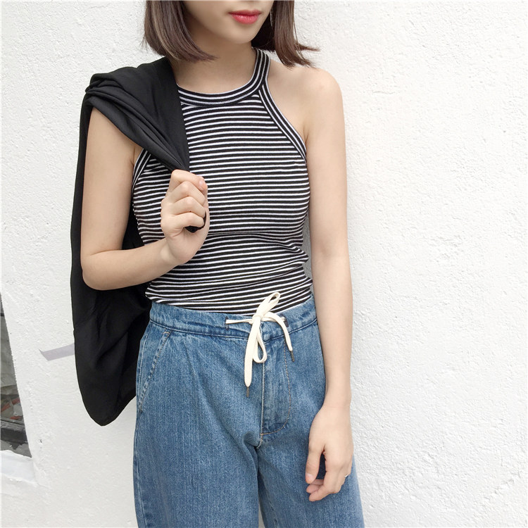 EKOOL修身显瘦内搭弹力螺纹背心夏季百搭挂脖吊带打底衫女