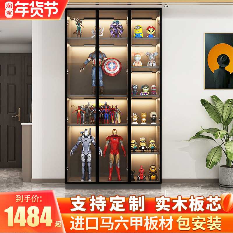 Customized light luxury glass door model cabinet display cabinet solid wood living room storage toy Lego model storage cabinet bookcase