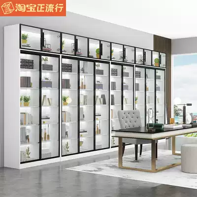 Bookcase glass door custom light luxury with door floor shelf display model cabinet modern simple combination solid wood bookcase