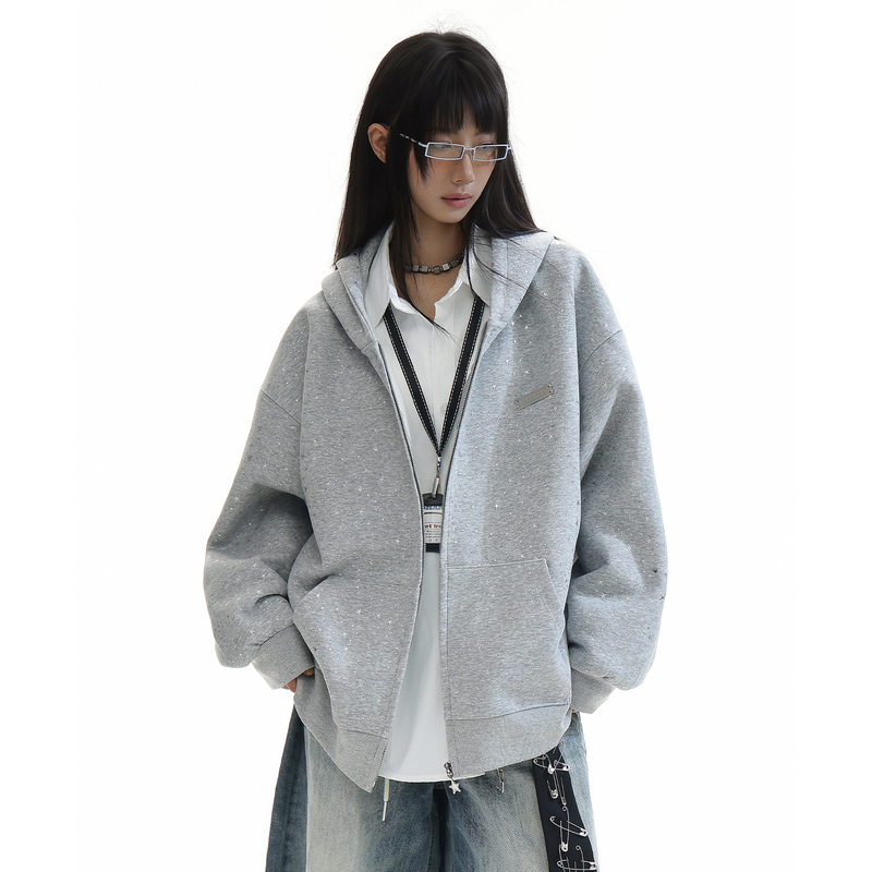 Made Binfu Autumn Starry Pentagram Cardigan Hooded Sweatshirt High-End Couple Outfit Cardigan Jacket