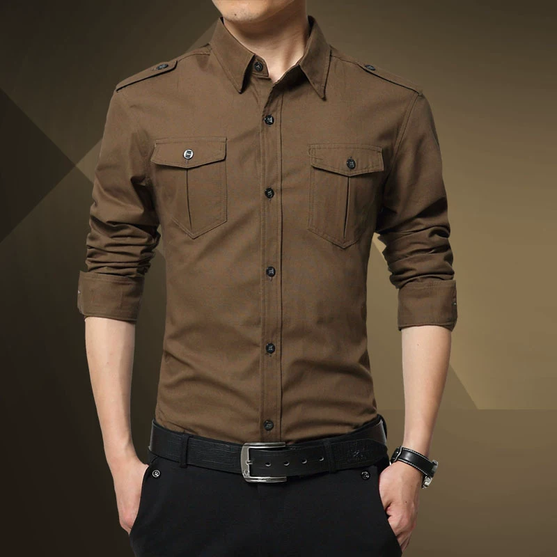 Осенняя хлопковая мужская рубашка для путешествий, slim fit